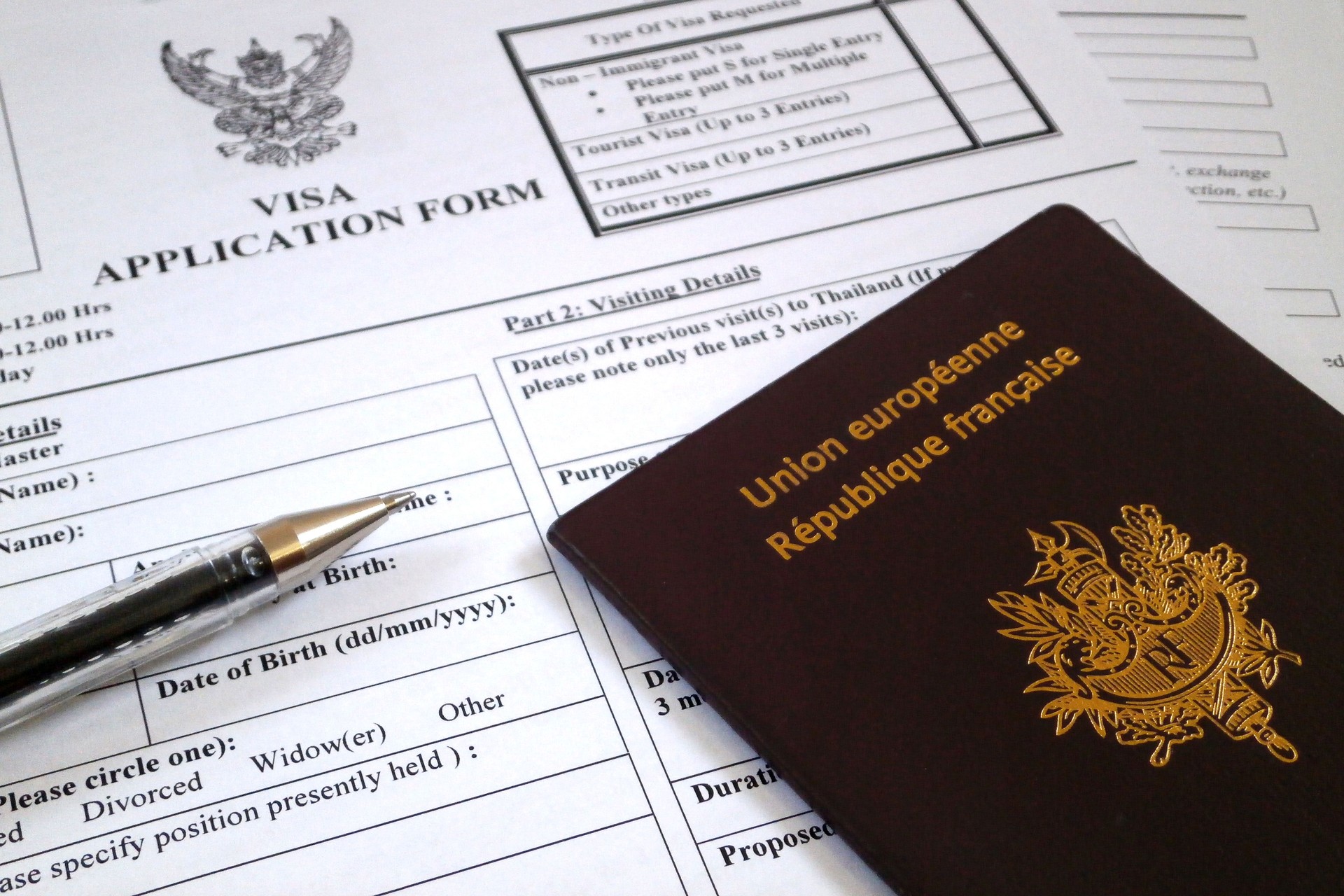 Visa application form for Thailand